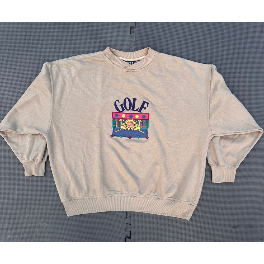 Vintage Trader Bay Golf Embroidered Beige Crewneck Sweatshirt - 2XL Y2K 90s